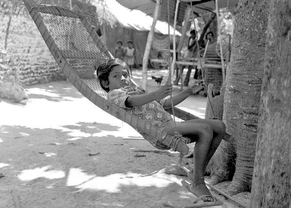 Girl in Coir Rope/ Palm Wood Swing
